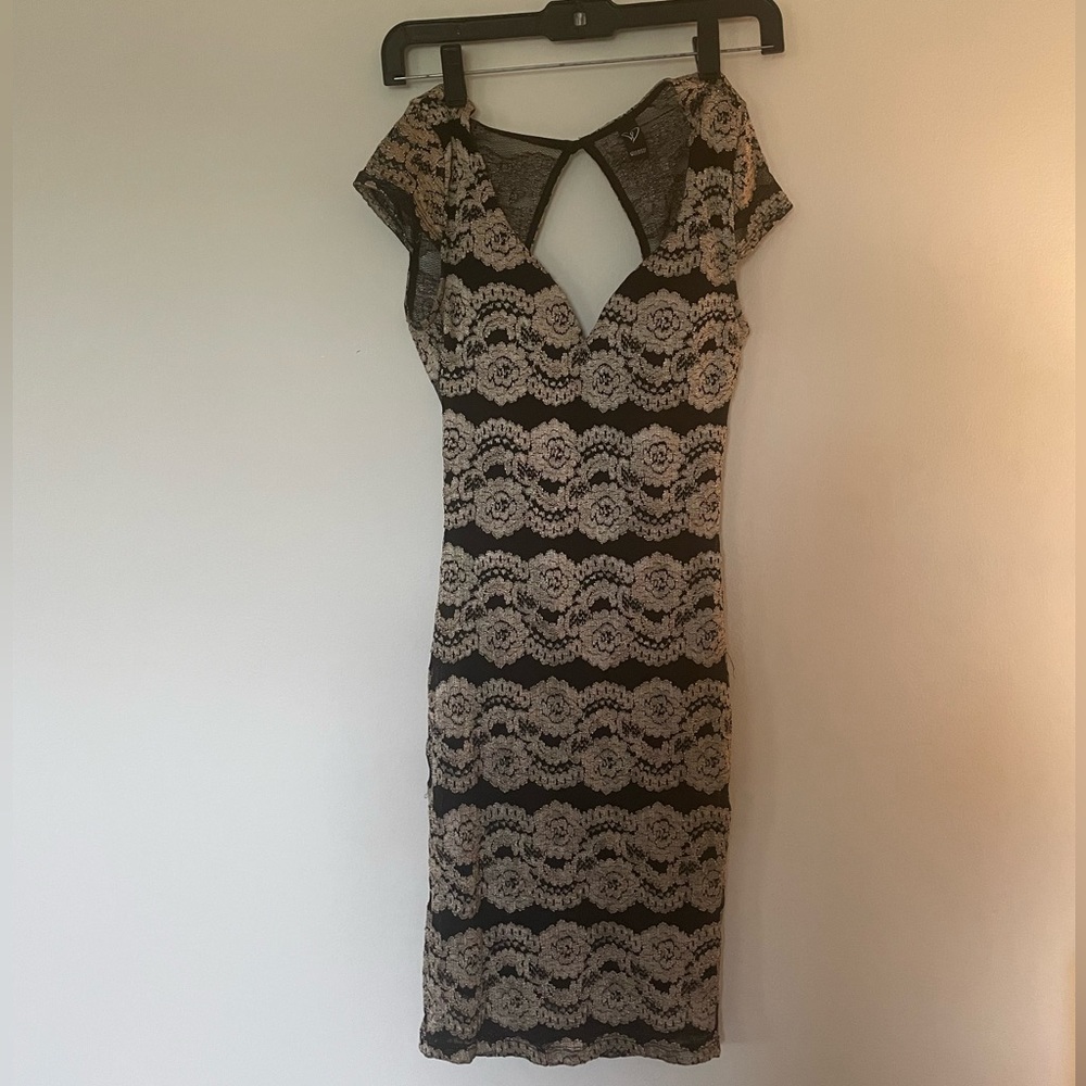 Windsor Dress - black with gold detailing, form fitting and open back